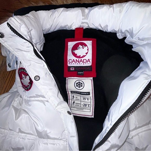 Canada Weather Gear  White Hooded Puffer Vest Faux Fur Trim Zip & Snap Size XL - Picture 10 of 16